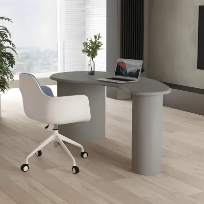 Modern Free Form Wooden Writing Desk with Pedestal Image - 12