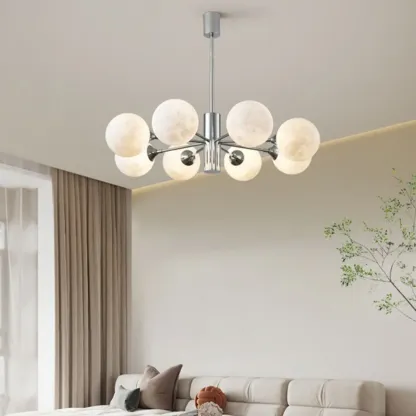 Modern Chrome Sputnik Chandelier with Globe Lampshade Image - 13