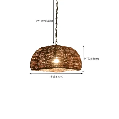 Natural Wood Woven Bowl Pendant Lamp for Indoor Spaces Image - 25