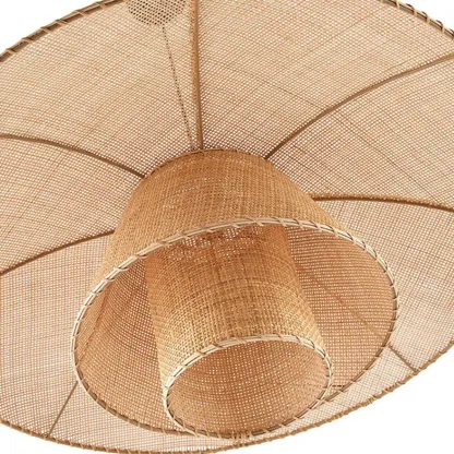 Designer handmade floral led pendant lamp with rattan petals for decor Image - 11