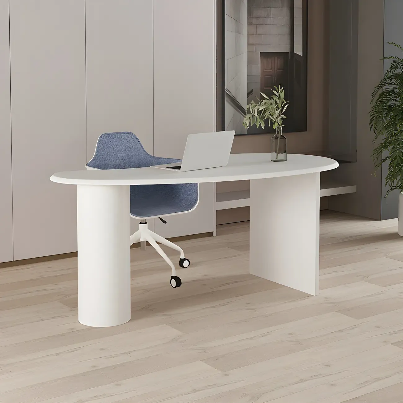 Modern Free Form Wooden Writing Desk with Pedestal Image - 13