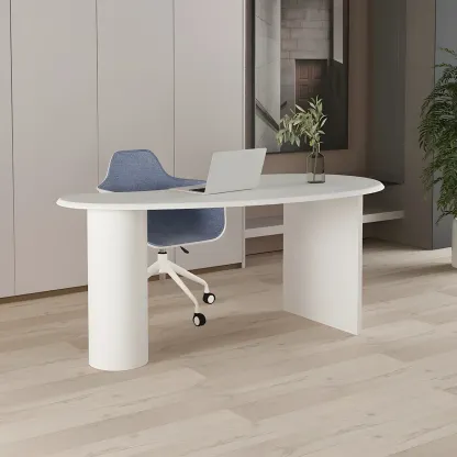 Modern Free Form Wooden Writing Desk with Pedestal Image - 13