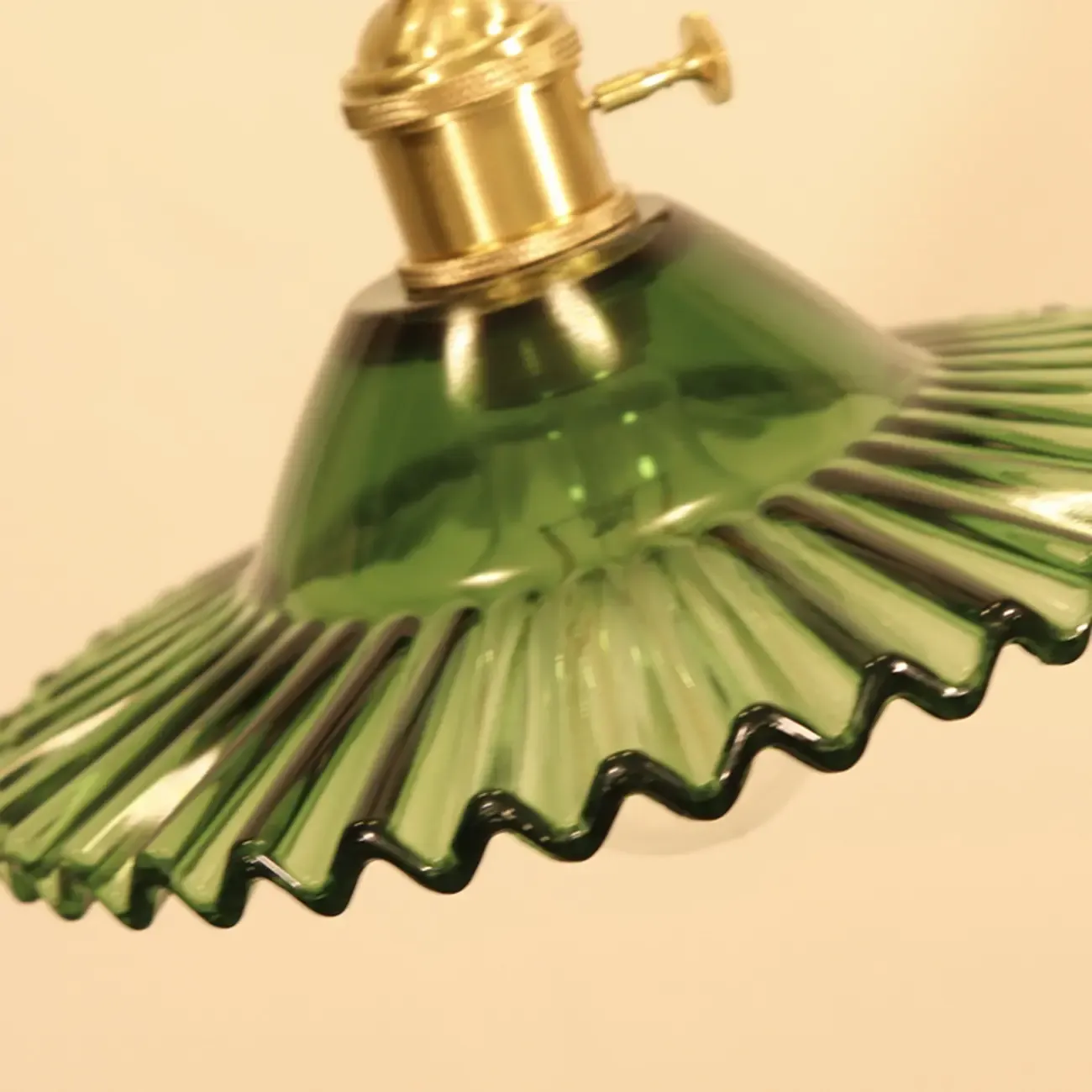 vintage green glass pleated led pendant light for bedroom Image - 14