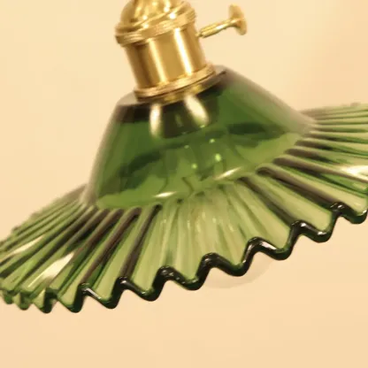 vintage green glass pleated led pendant light for bedroom Image - 14