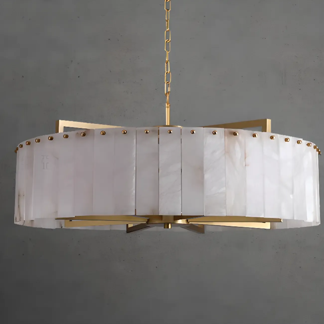 Adjustable Round Marble Chandelier with Sheet Lampshade Image - 7