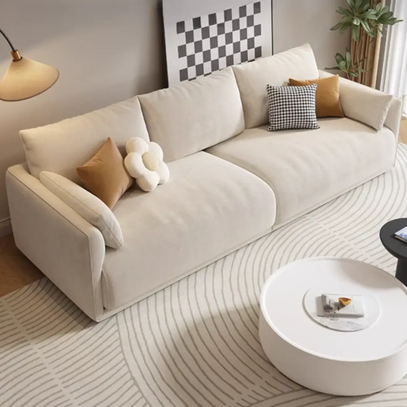 90.5"Modern Off-White Upholstered Loveseat 3 Seater Sofa for Living Room Image - 8