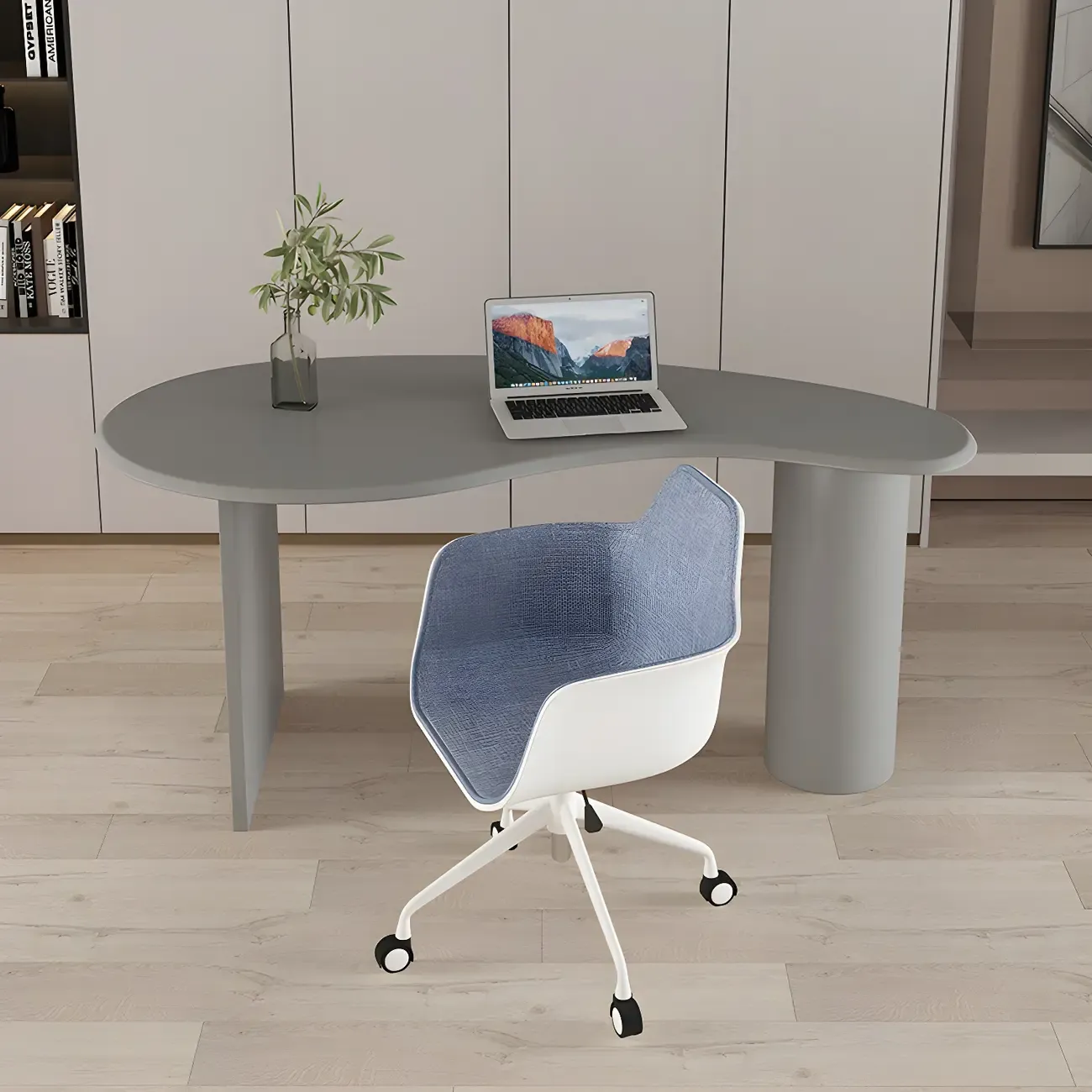 Modern Free Form Wooden Writing Desk with Pedestal Image - 14