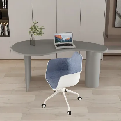 Modern Free Form Wooden Writing Desk with Pedestal Image - 14