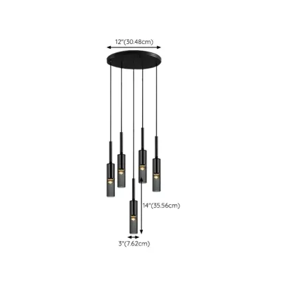 Modern Black Glass LED Cylinder Pendant Light for Dining Room Image - 23