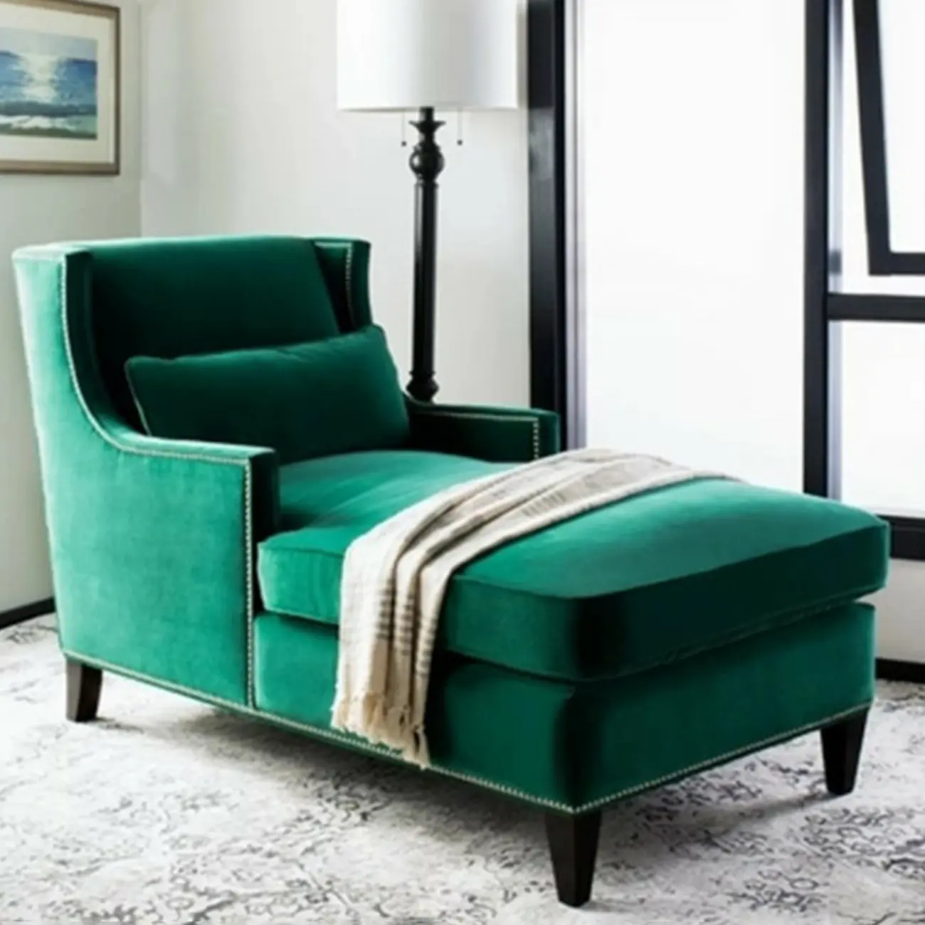 Modern Cotton Upholstered Dual-Sided Arm Chaise Lounge Chair with Pillows Image - 1 | homeyfad