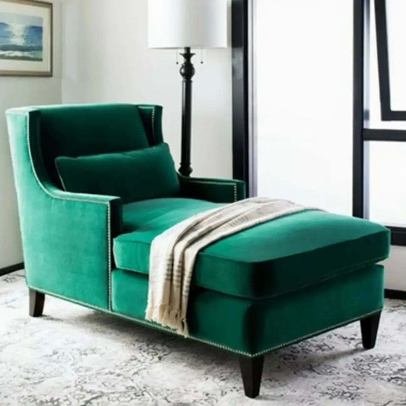 Modern Cotton Upholstered Dual-Sided Arm Chaise Lounge Chair with Pillows Image - 1