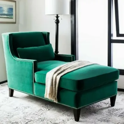 Modern Cotton Upholstered Dual-Sided Arm Chaise Lounge Chair with Pillows Image - 1
