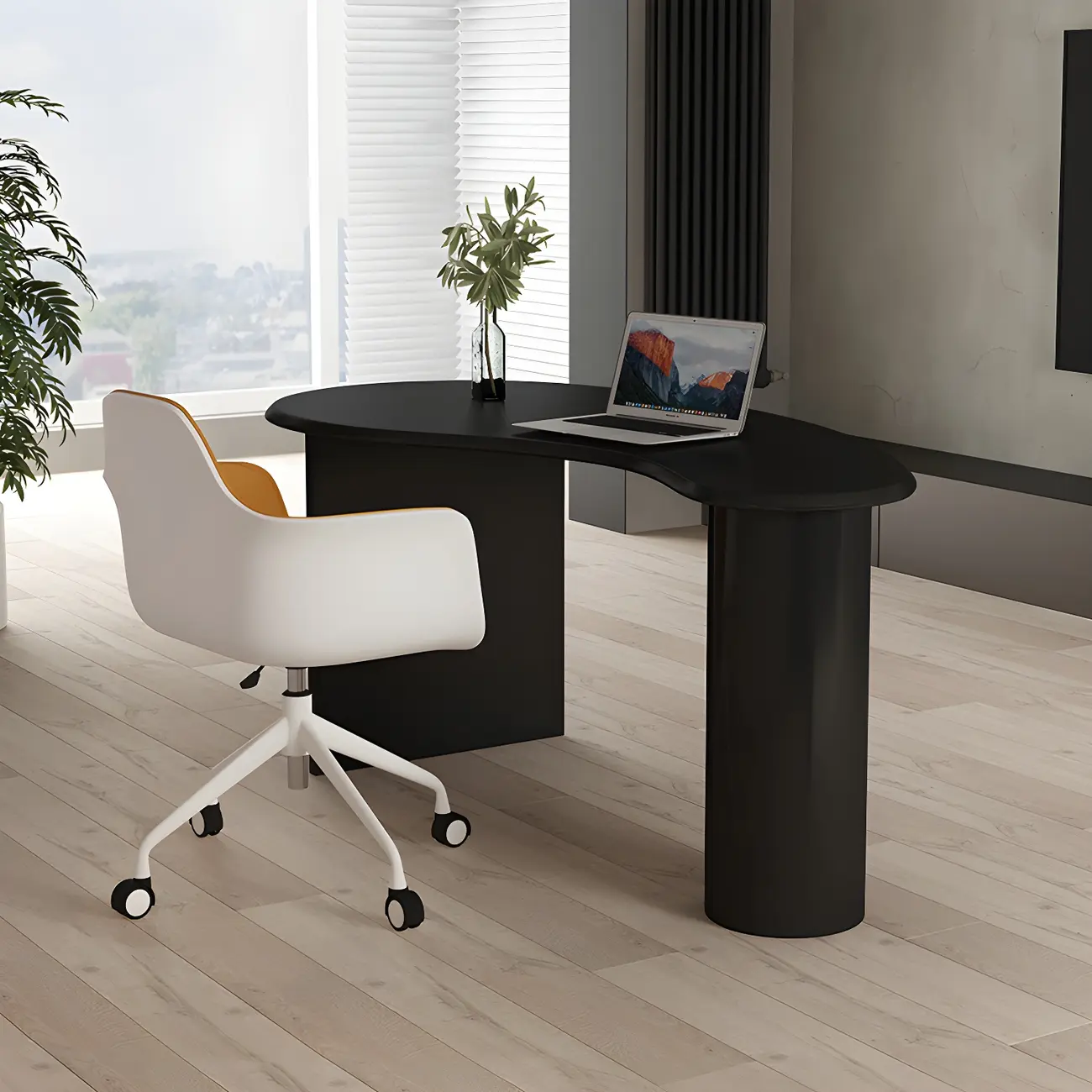 Modern Free Form Wooden Writing Desk with Pedestal Image - 15 | homeyfad