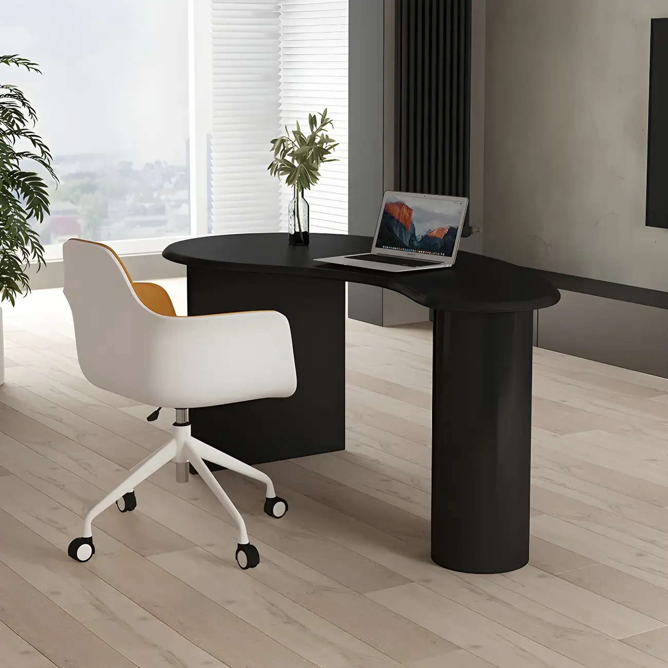 Modern Free Form Wooden Writing Desk with Pedestal Image - 15