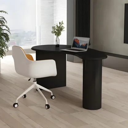 Modern Free Form Wooden Writing Desk with Pedestal Image - 15