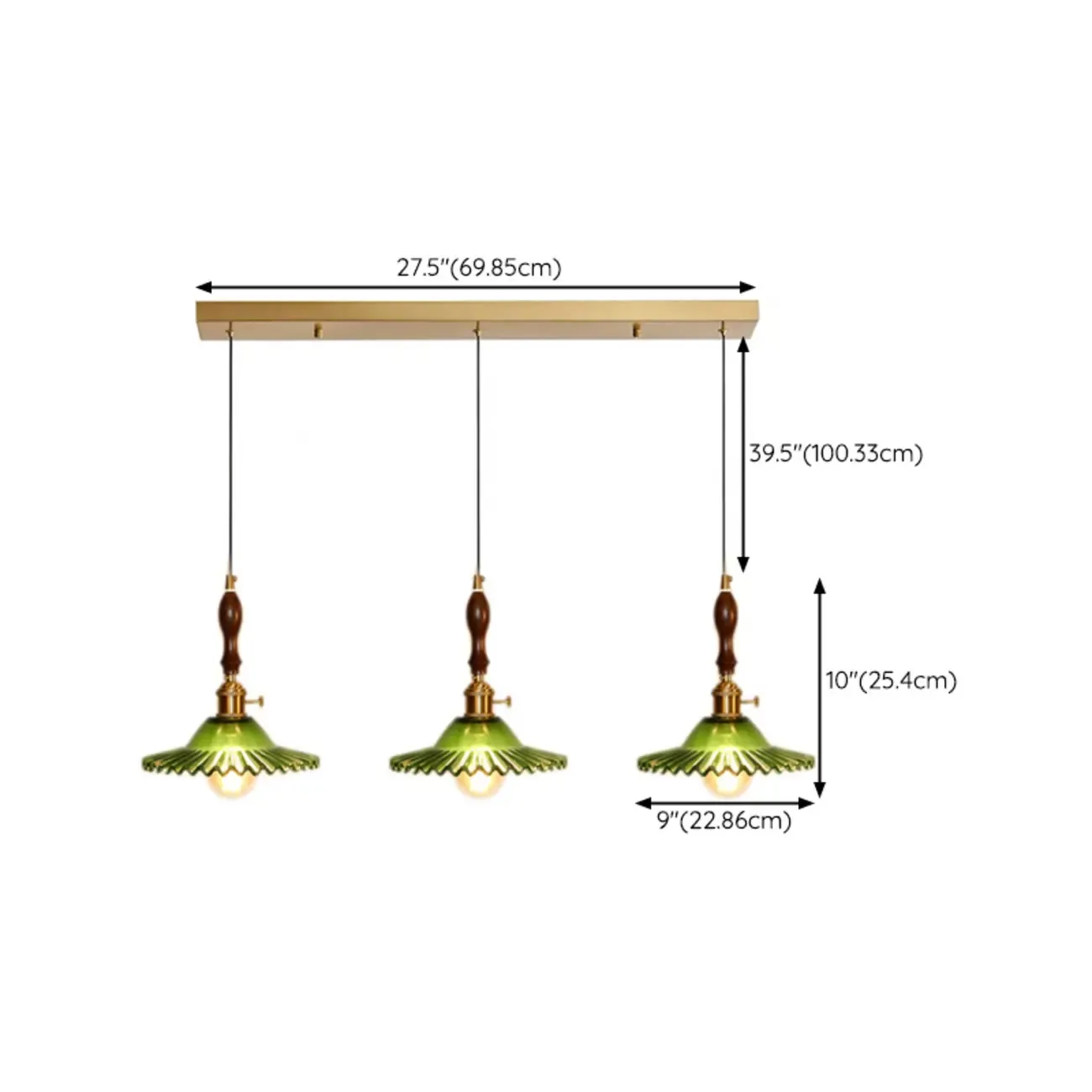 vintage green glass pleated led pendant light for bedroom Image - 16