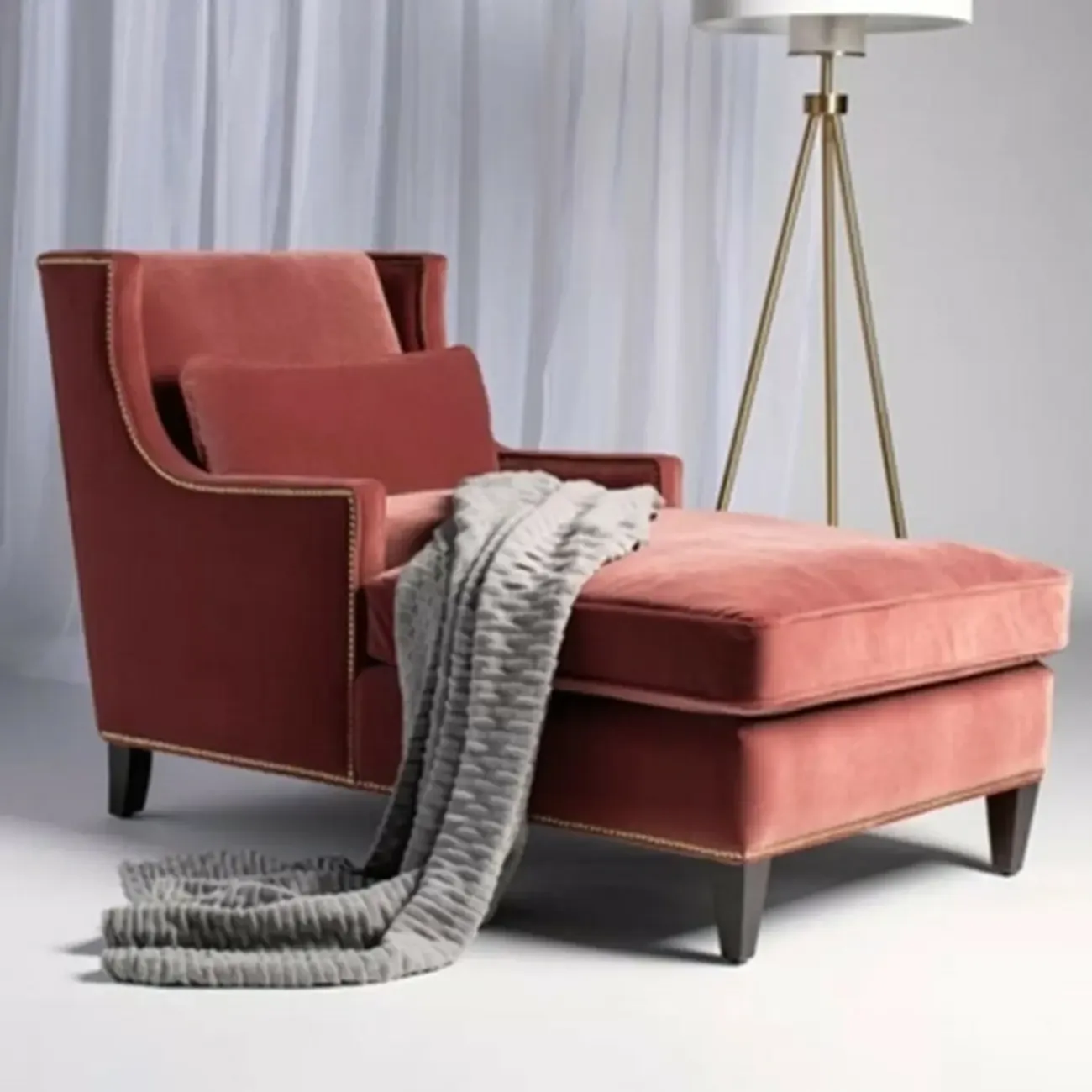Modern Cotton Upholstered Dual-Sided Arm Chaise Lounge Chair with Pillows Image - 2