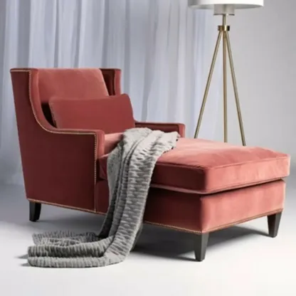 Modern Cotton Upholstered Dual-Sided Arm Chaise Lounge Chair with Pillows Image - 2