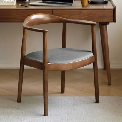 Modern Rustic Curved Arm Wooden Dining Chair with Woven Seat Image - 13