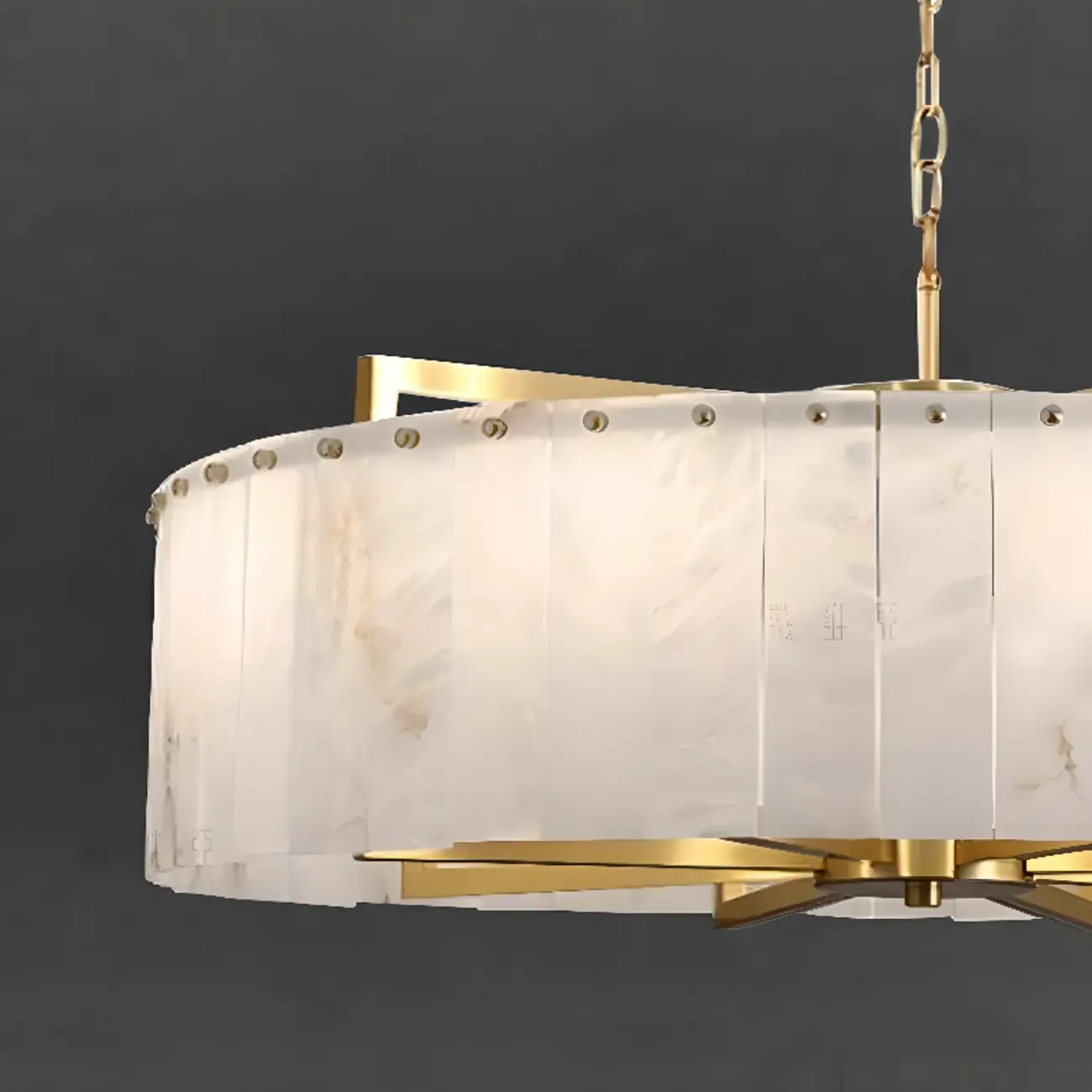Adjustable Round Marble Chandelier with Sheet Lampshade Image - 9