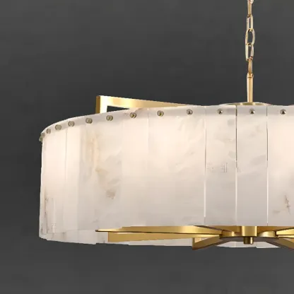 Adjustable Round Marble Chandelier with Sheet Lampshade Image - 9