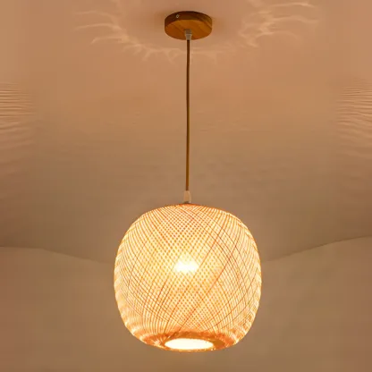 Japan Style Bamboo Lantern Pendant Lamp for Living Room Image - 13