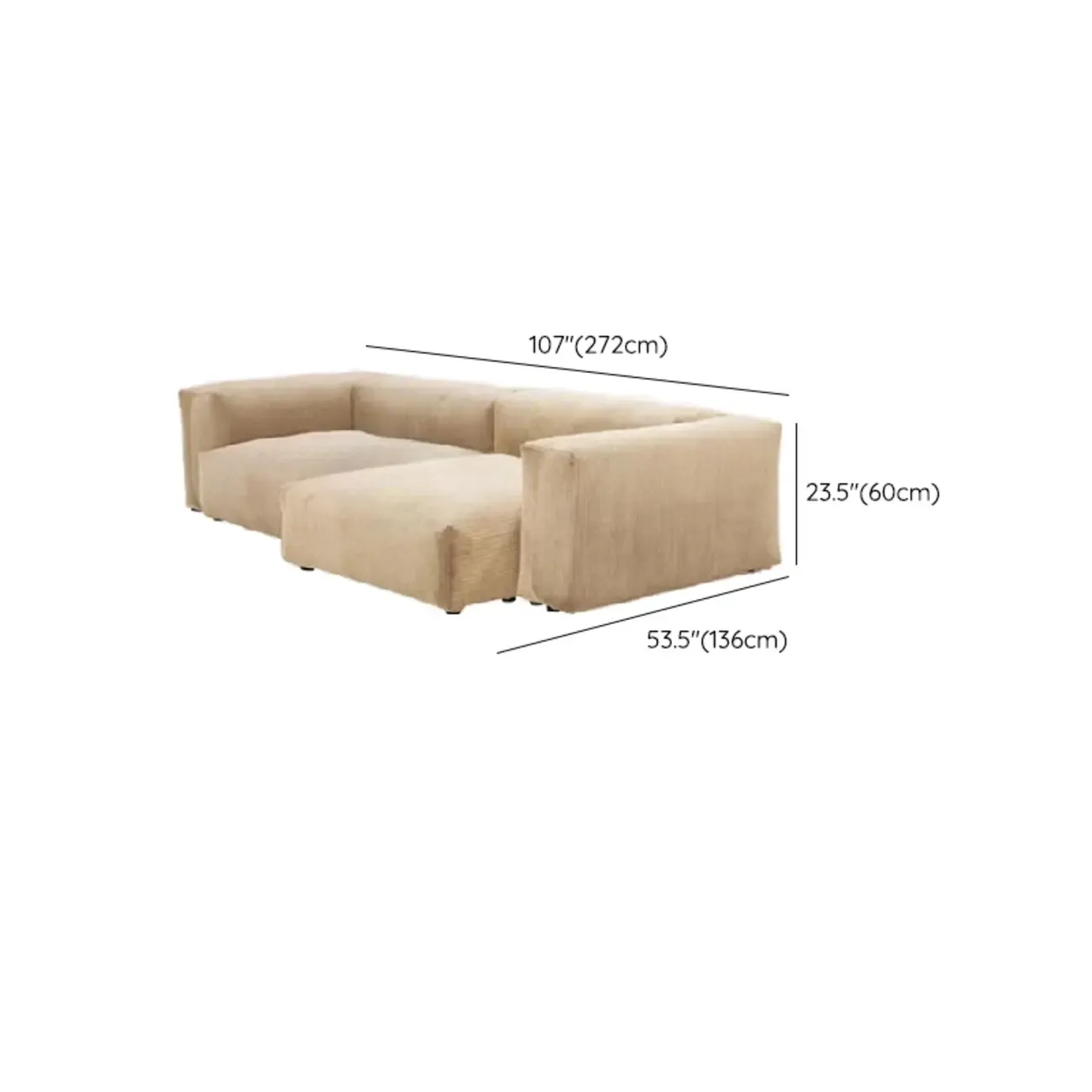 Modern Minimalist Auburn Corduroy Parlor Standard Loveseat Sectional Sofa Image - 15