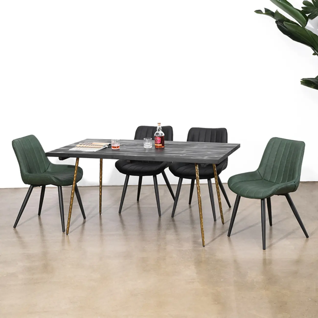 Simple Upholstered Leather Dining Chair Solid Back Metal Legs Image - 3 | homeyfad