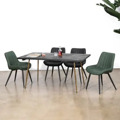 Simple Upholstered Leather Dining Chair Solid Back Metal Legs Image - 3