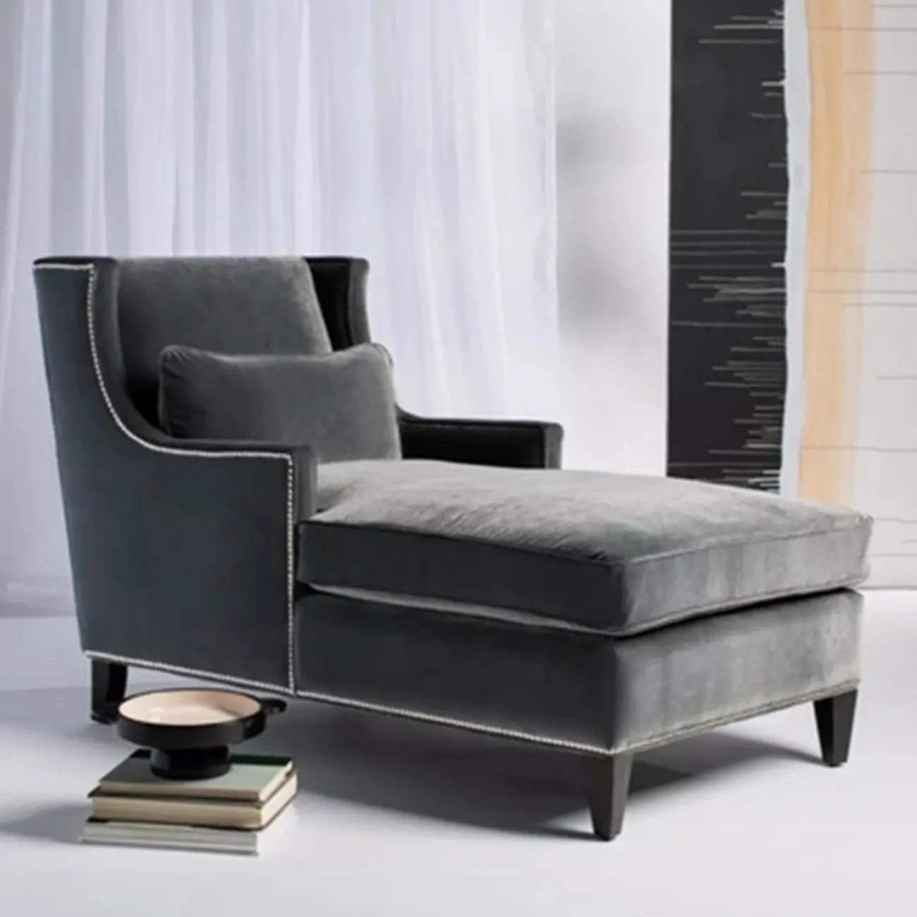 Modern Cotton Upholstered Dual-Sided Arm Chaise Lounge Chair with Pillows Image - 3 | homeyfad