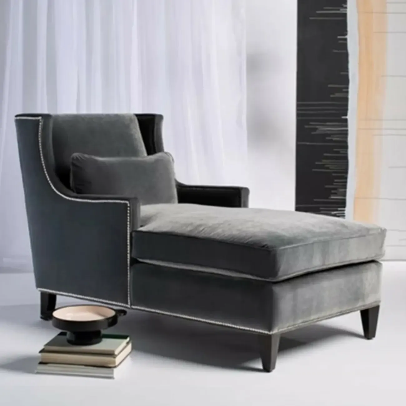 Modern Cotton Upholstered Dual-Sided Arm Chaise Lounge Chair with Pillows Image - 3
