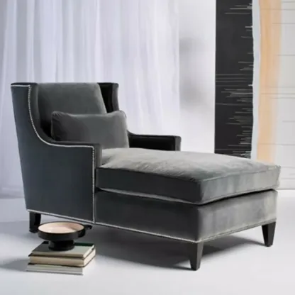 Modern Cotton Upholstered Dual-Sided Arm Chaise Lounge Chair with Pillows Image - 3