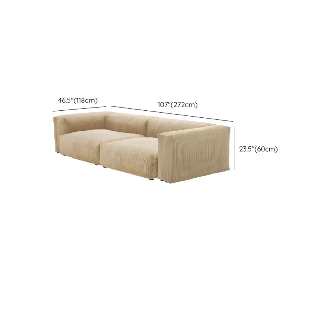 Modern Minimalist Auburn Corduroy Parlor Standard Loveseat Sectional Sofa Image - 16