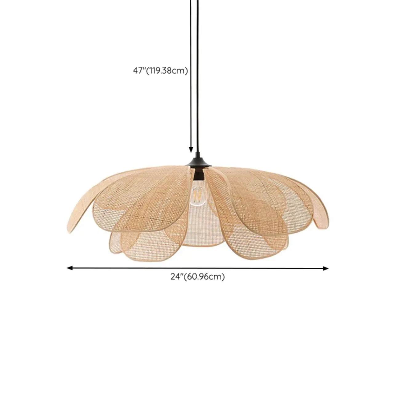 Designer handmade floral led pendant lamp with rattan petals for decor Image - 15