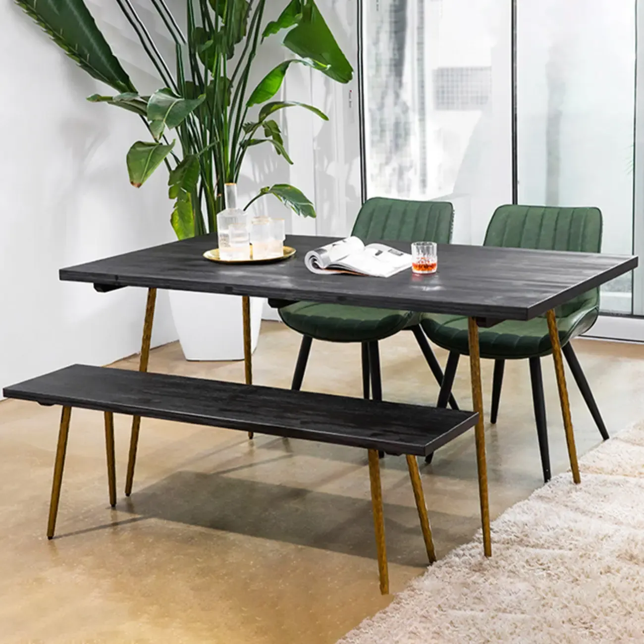 Simple Upholstered Leather Dining Chair Solid Back Metal Legs Image - 4