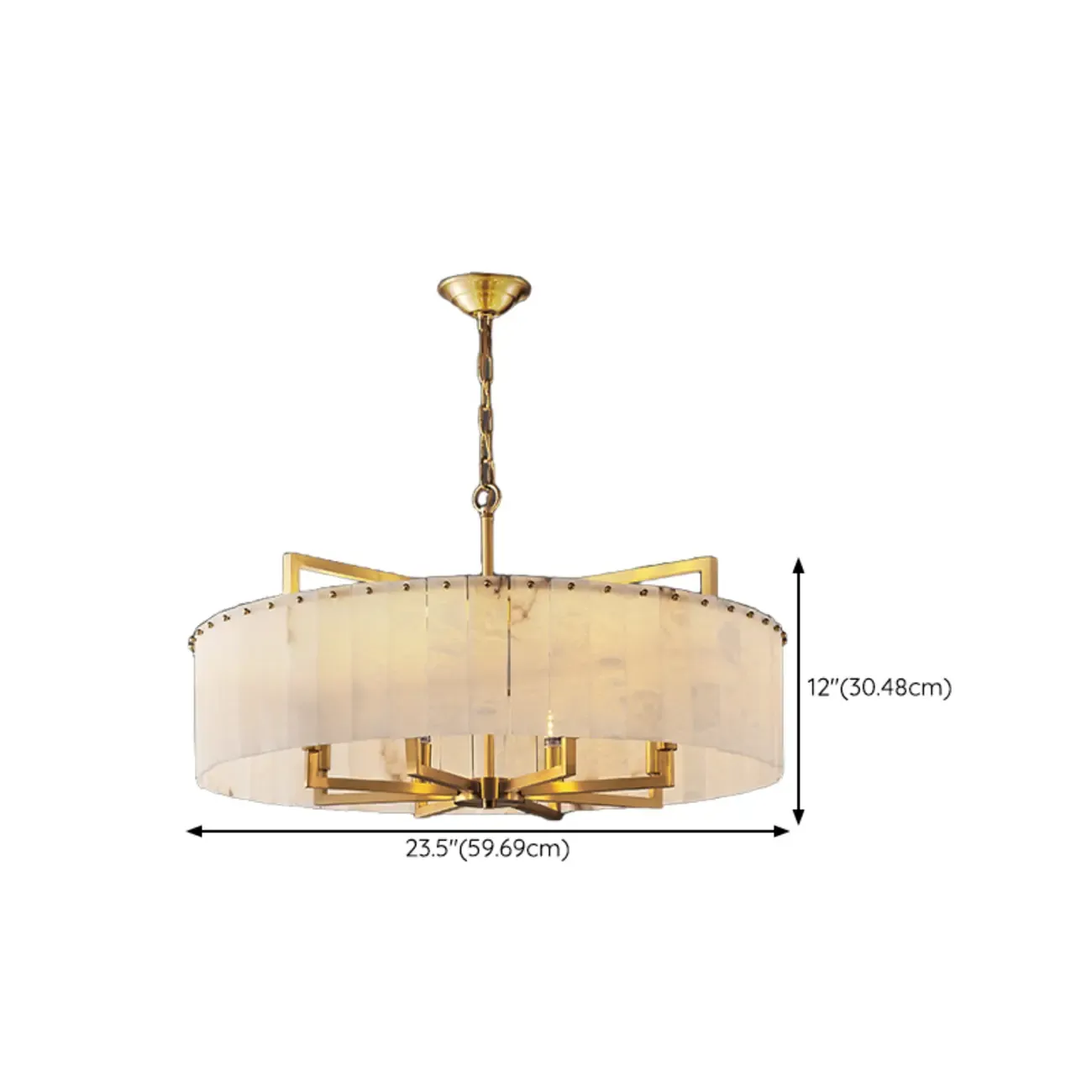 Adjustable Round Marble Chandelier with Sheet Lampshade Image - 11