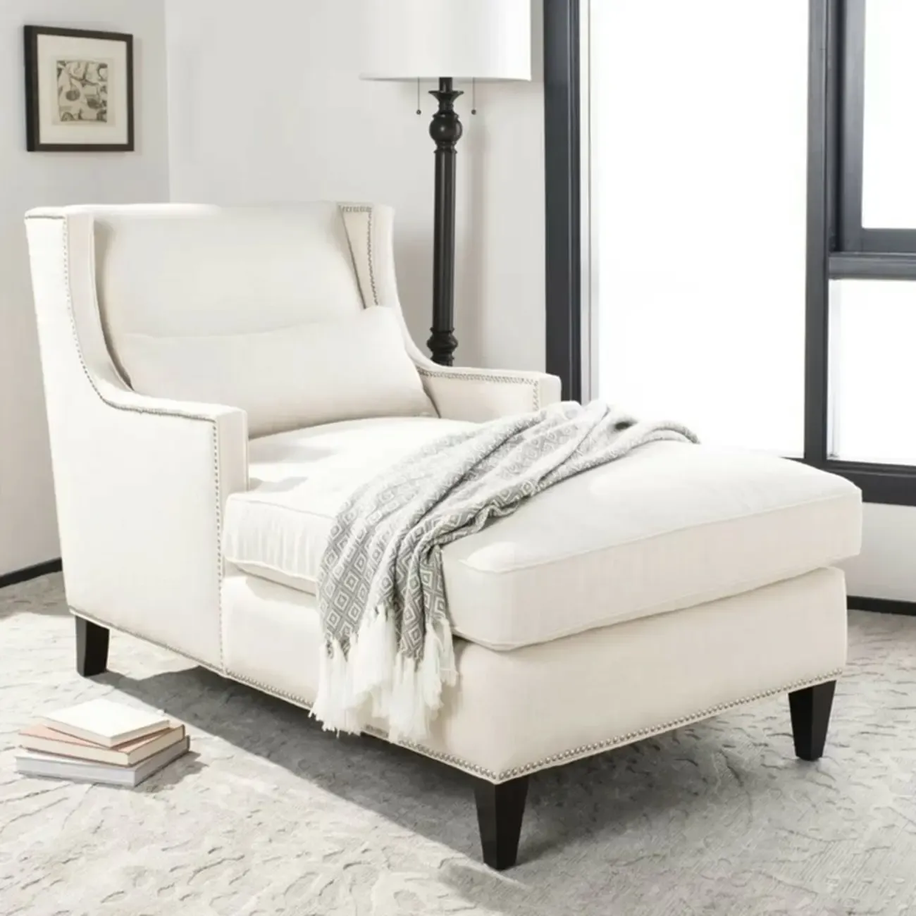 Modern Cotton Upholstered Dual-Sided Arm Chaise Lounge Chair with Pillows Image - 4