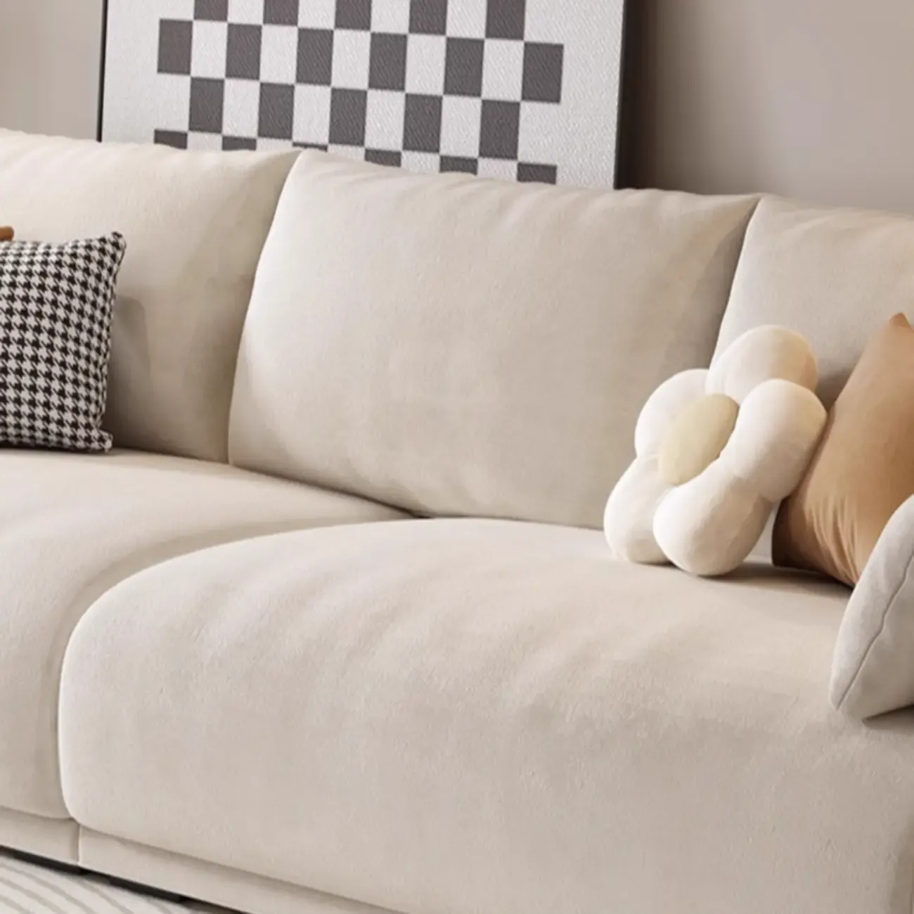 90.5"Modern Off-White Upholstered Loveseat 3 Seater Sofa for Living Room Image - 12