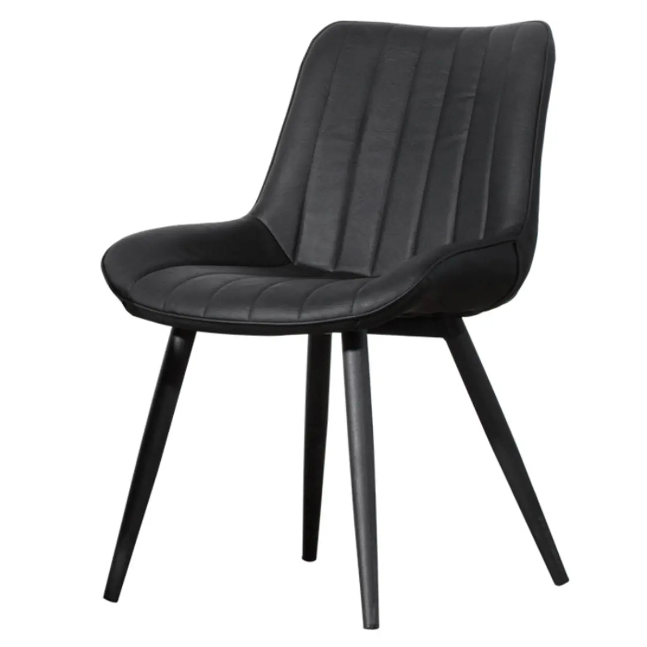 Simple Upholstered Leather Dining Chair Solid Back Metal Legs Image - 5 | homeyfad