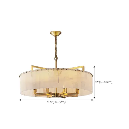 Adjustable Round Marble Chandelier with Sheet Lampshade Image - 12