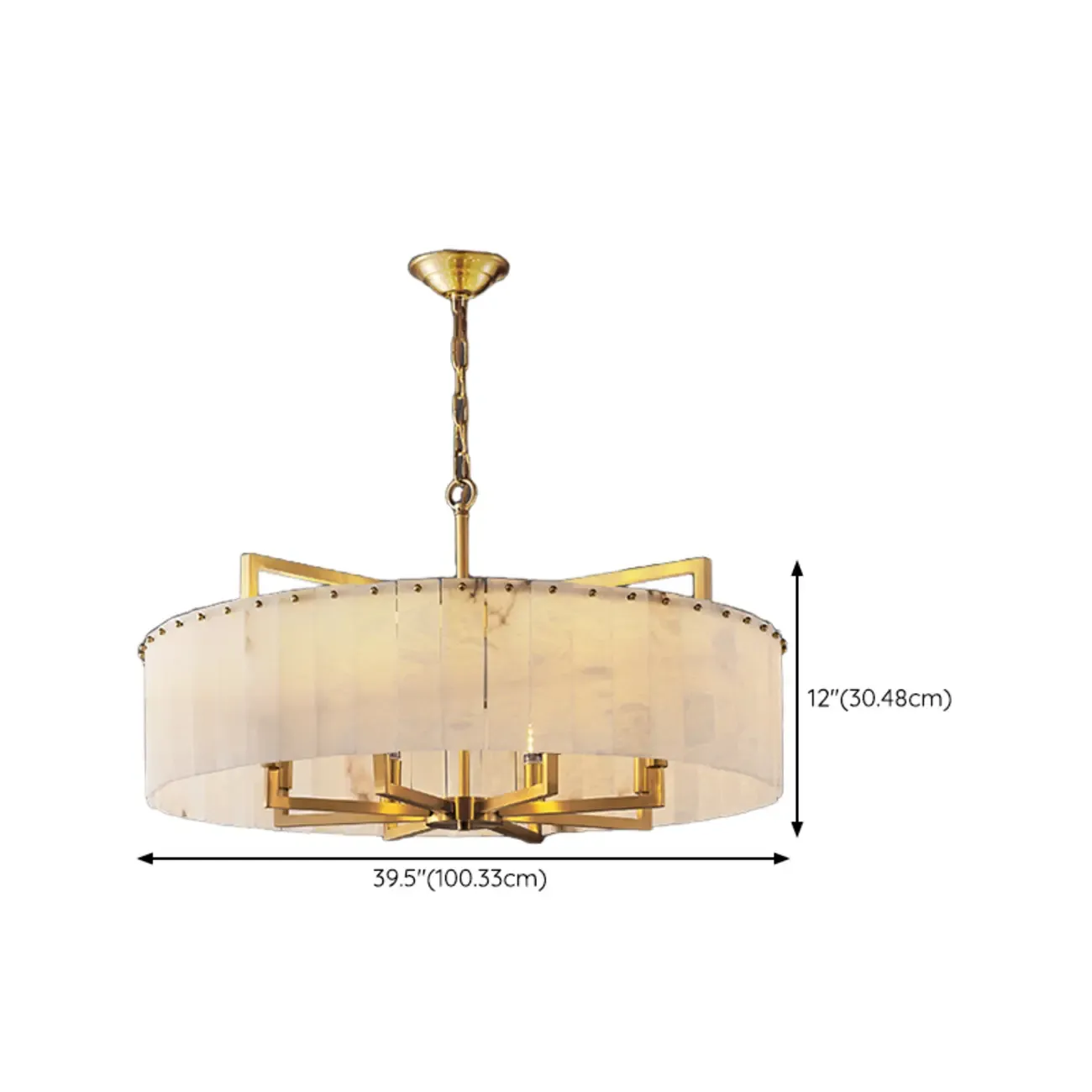 Adjustable Round Marble Chandelier with Sheet Lampshade Image - 13