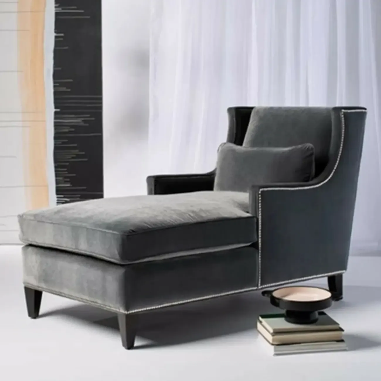 Modern Cotton Upholstered Dual-Sided Arm Chaise Lounge Chair with Pillows Image - 6