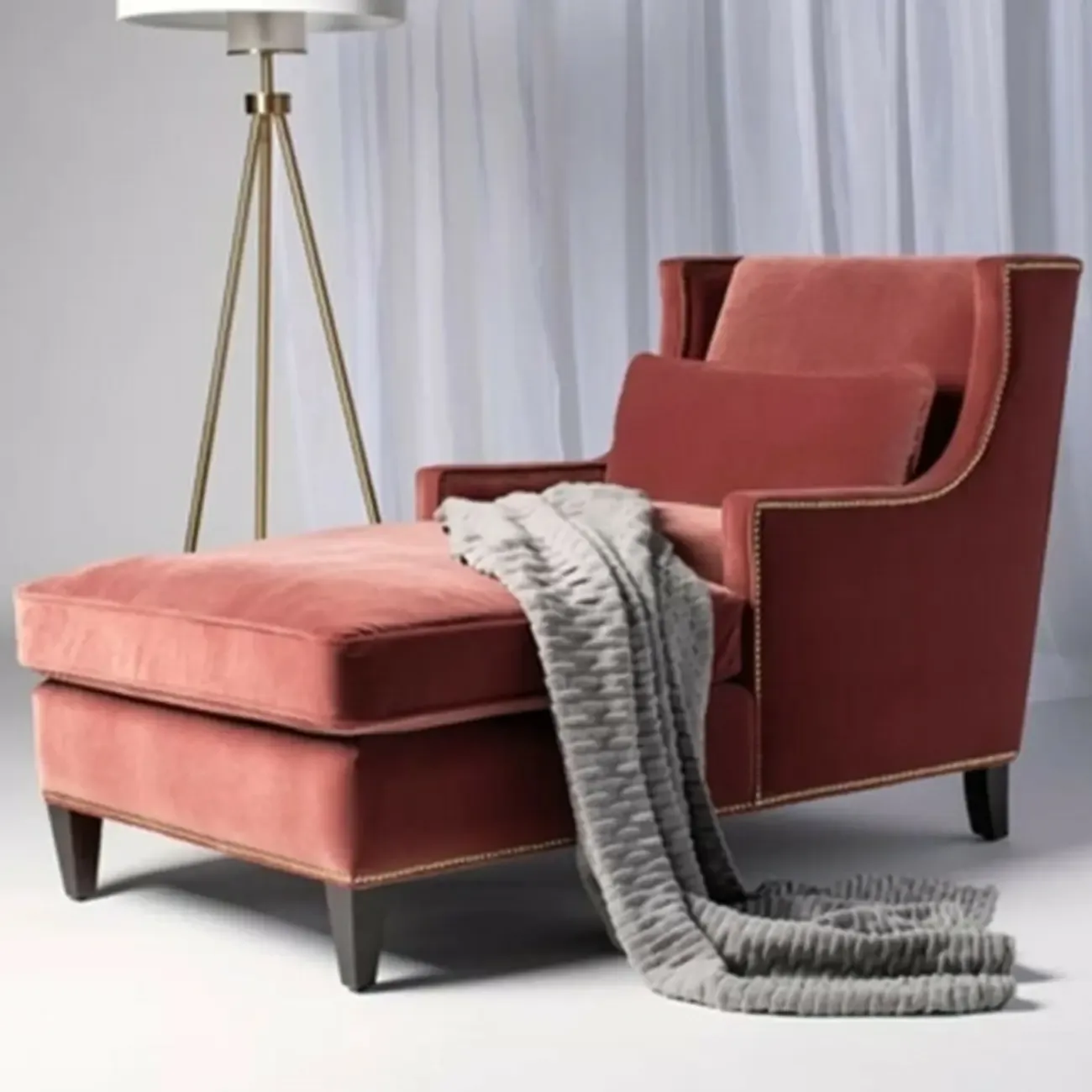 Modern Cotton Upholstered Dual-Sided Arm Chaise Lounge Chair with Pillows Image - 7