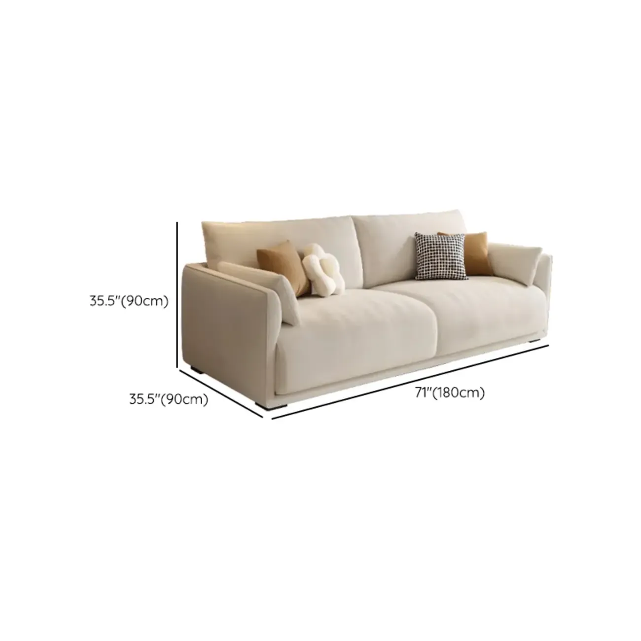 90.5"Modern Off-White Upholstered Loveseat 3 Seater Sofa for Living Room #size