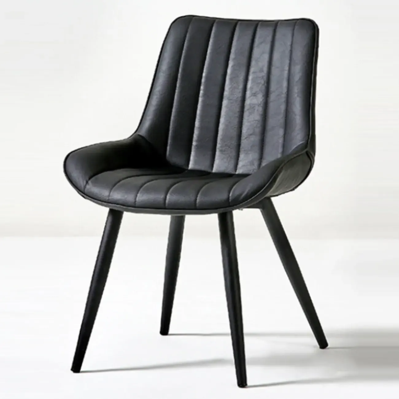 Simple Upholstered Leather Dining Chair Solid Back Metal Legs Image - 9