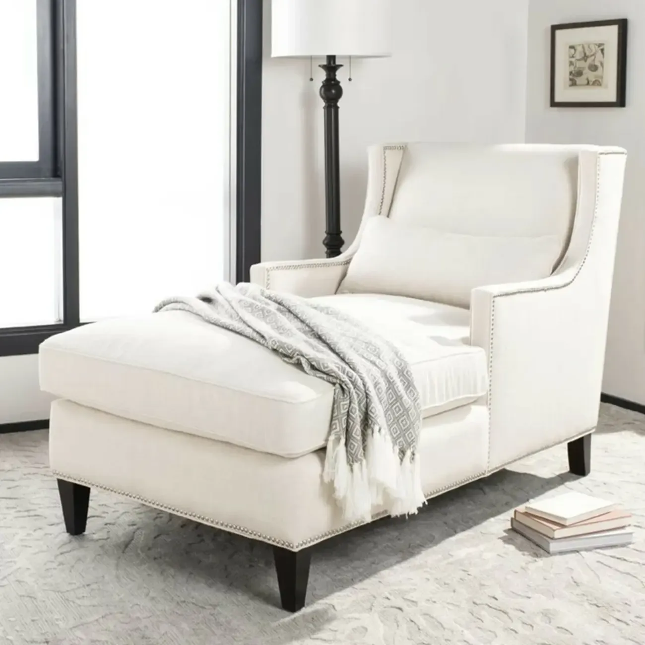 Modern Cotton Upholstered Dual-Sided Arm Chaise Lounge Chair with Pillows Image - 9