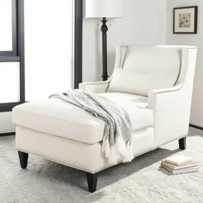 Modern Cotton Upholstered Dual-Sided Arm Chaise Lounge Chair with Pillows Image - 9