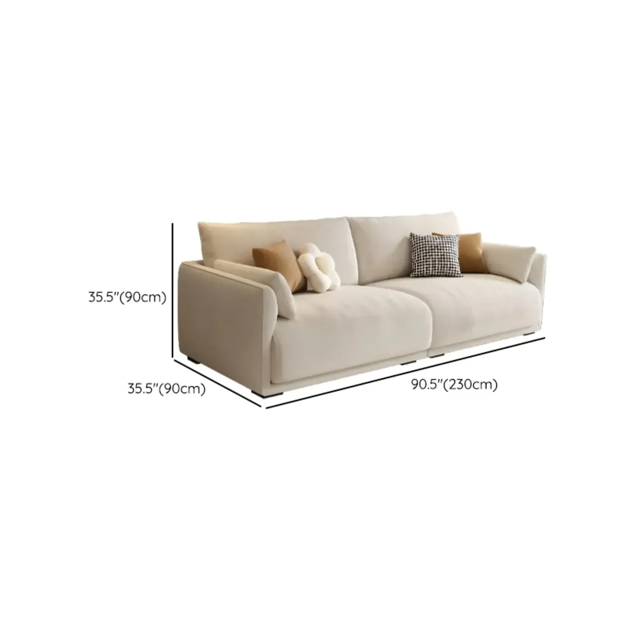 90.5"Modern Off-White Upholstered Loveseat 3 Seater Sofa for Living Room Image - 17