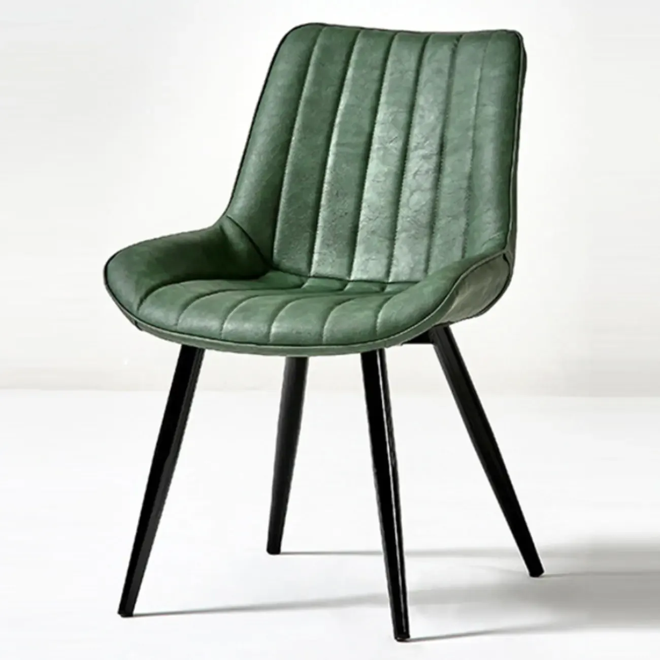 Simple Upholstered Leather Dining Chair Solid Back Metal Legs Image - 10