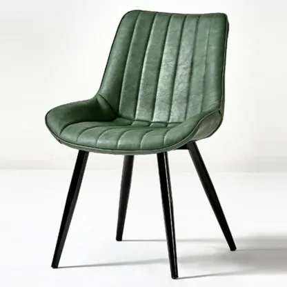 Simple Upholstered Leather Dining Chair Solid Back Metal Legs Image - 10